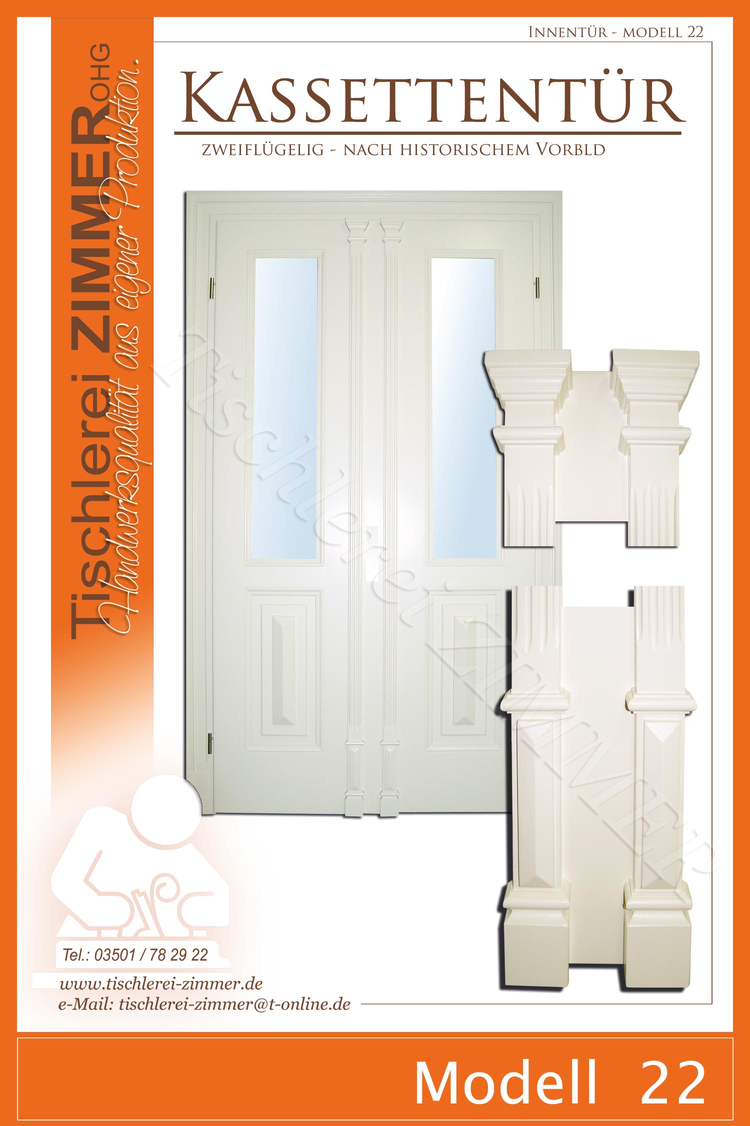 weiße zweiflügelige Kassettentür mit doppelter Zierschlagleiste nach historischem Vorbild